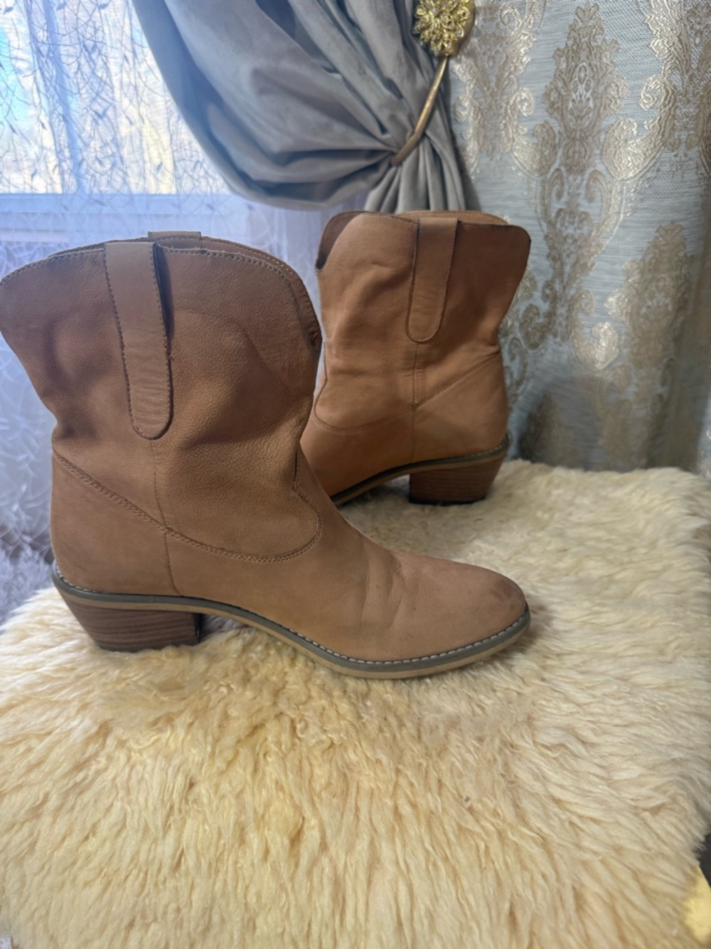 CROWN VINTAGE SUEDE LEATHER BOOTS Cognac Brown Size 7.5M Pull On Very Soft - Picture 9 of 10